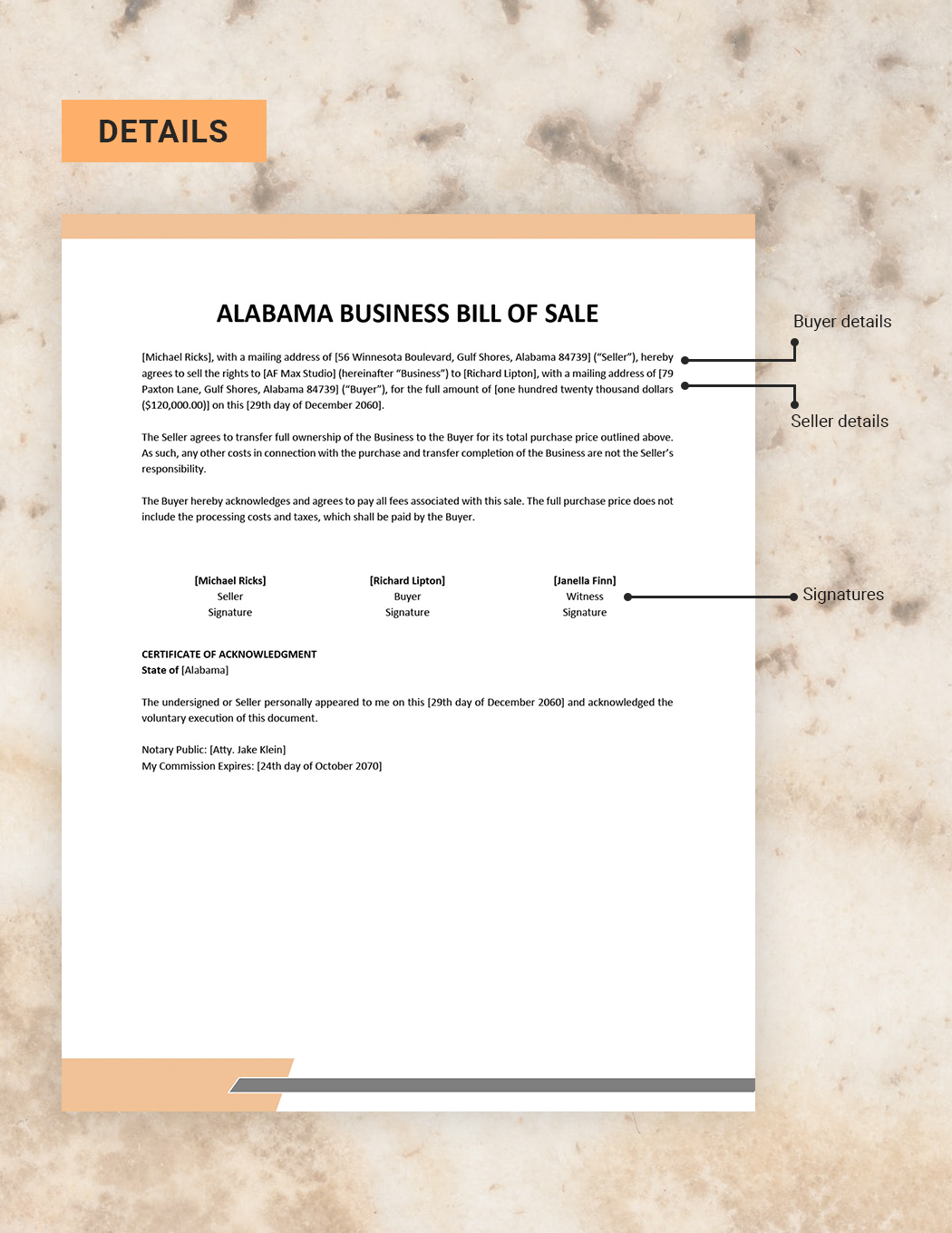 Alabama Business Bill of Sale Template