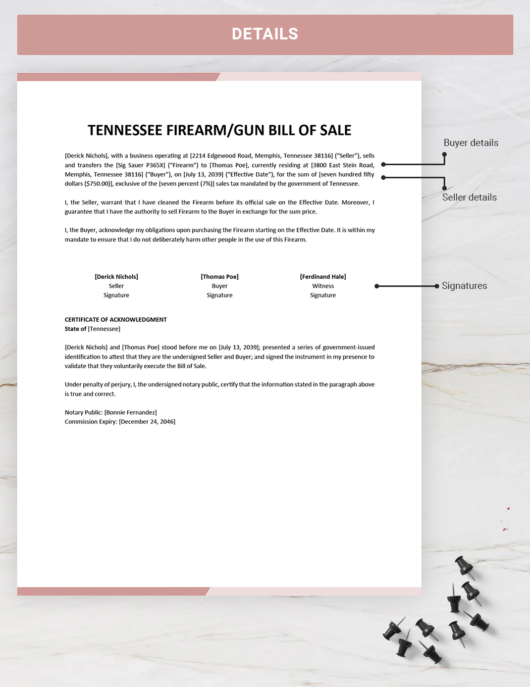 Tennessee Firearm/Gun Bill of Sale Template