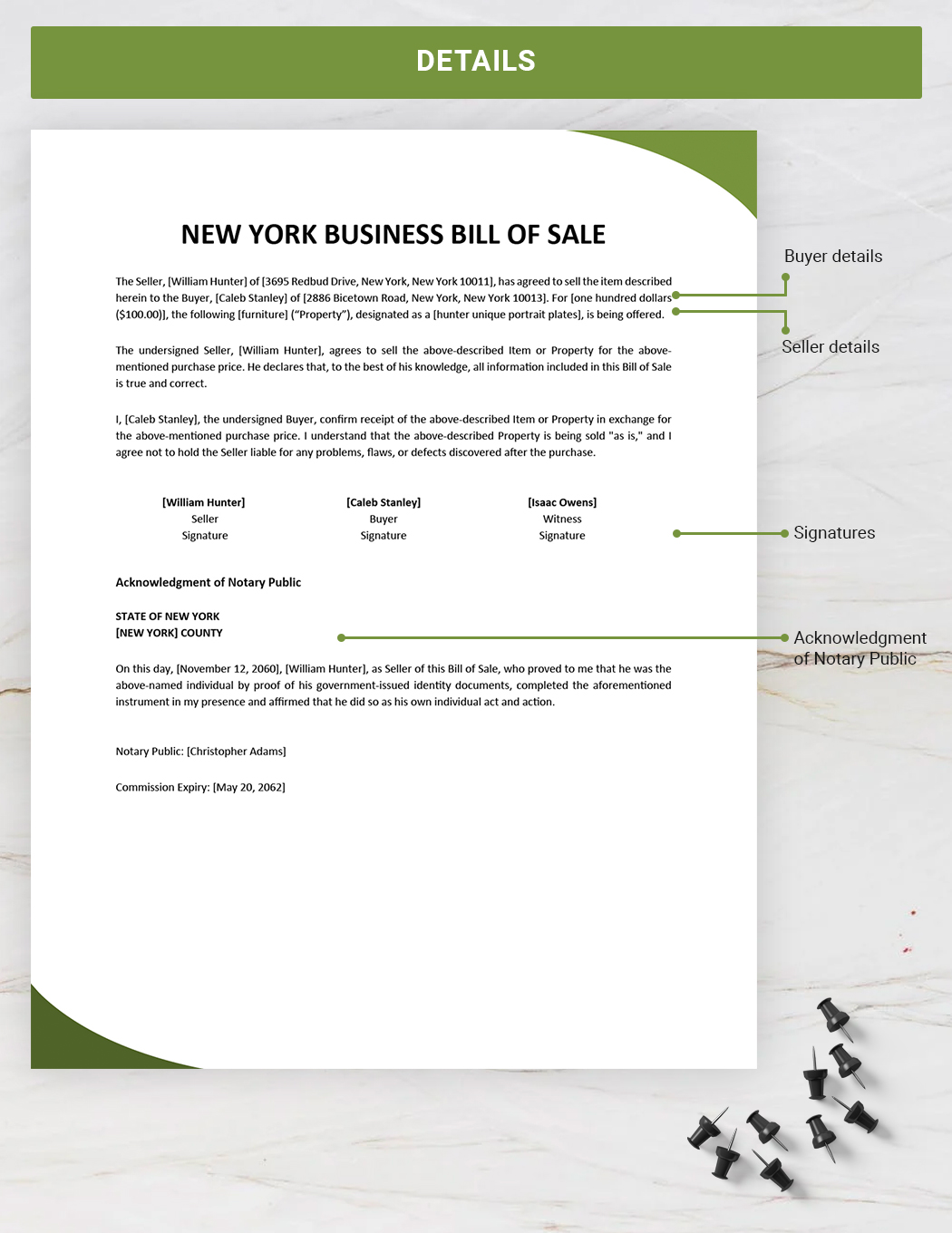 New York Business Bill of Sale Template