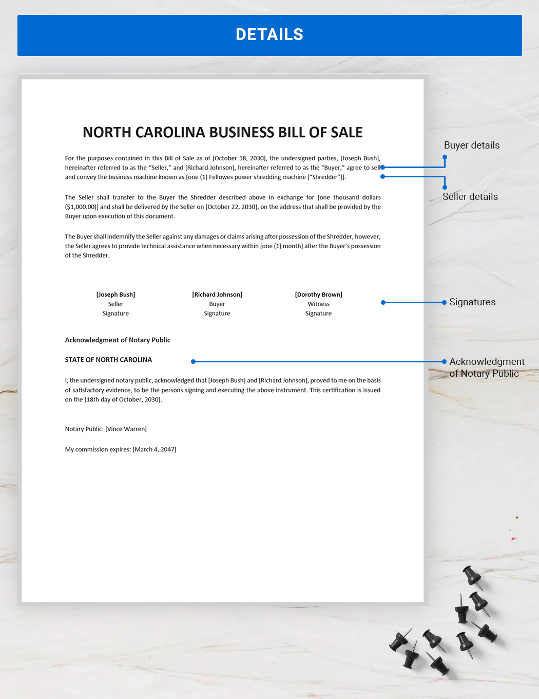 North Carolina Business Bill of Sale Template Download in Word
