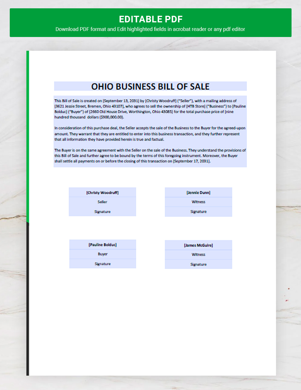Ohio Business Bill of Sale Template