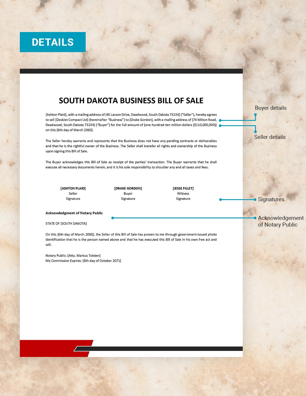 South Dakota Business Bill of Sale Template