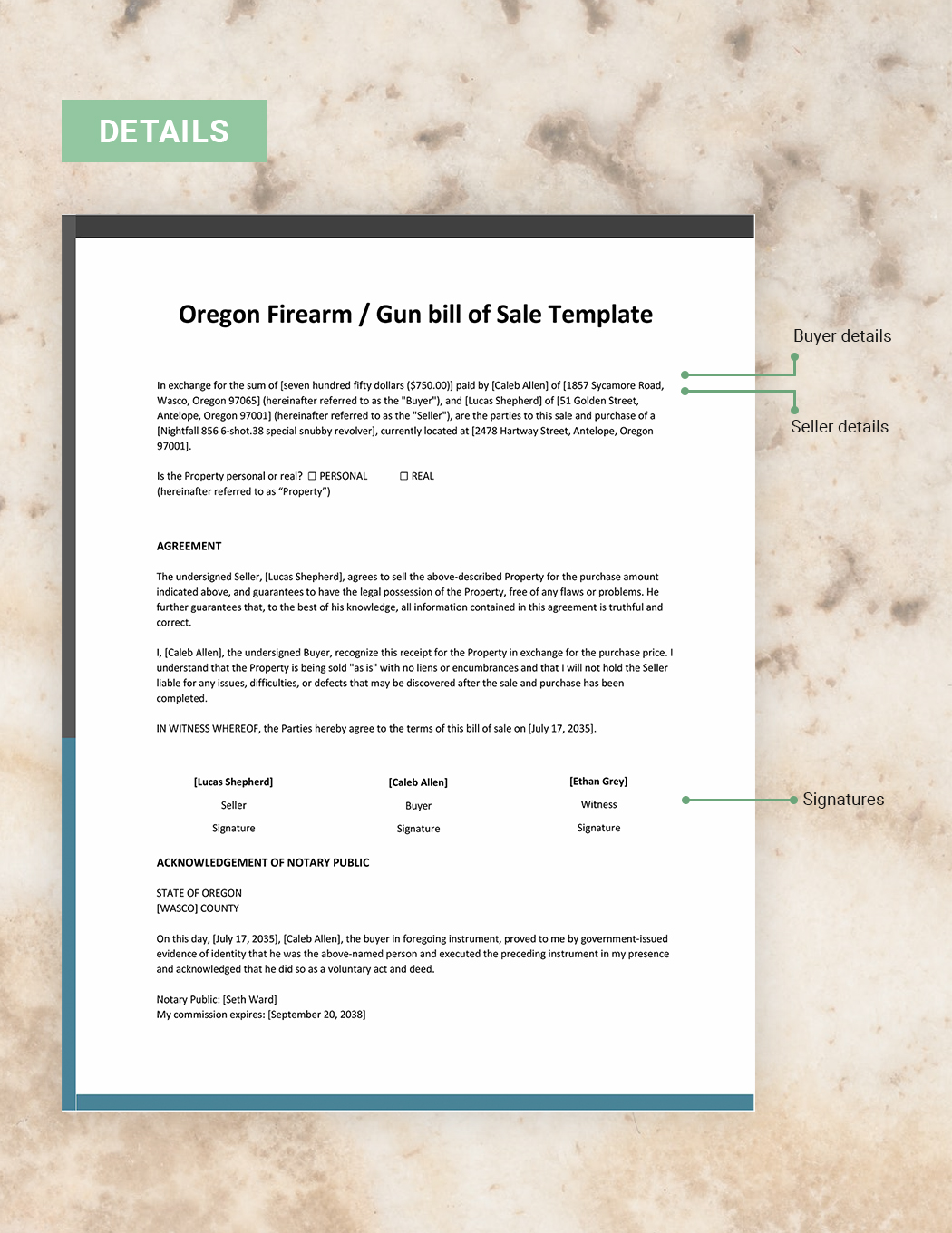 Oregon Firearm / Gun bill of Sale Template