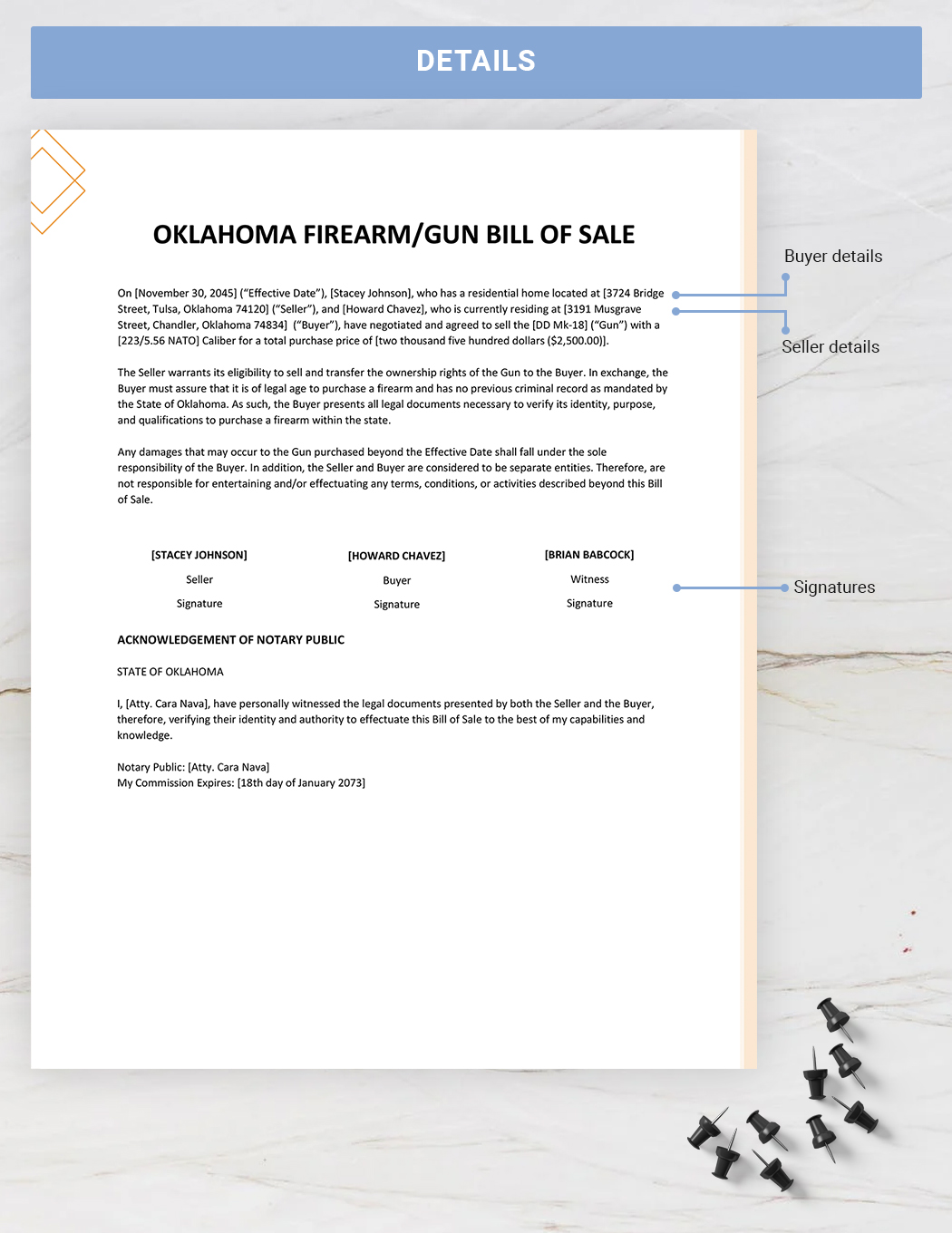 Oklahoma Firearm / Gun Bill of Sale Template