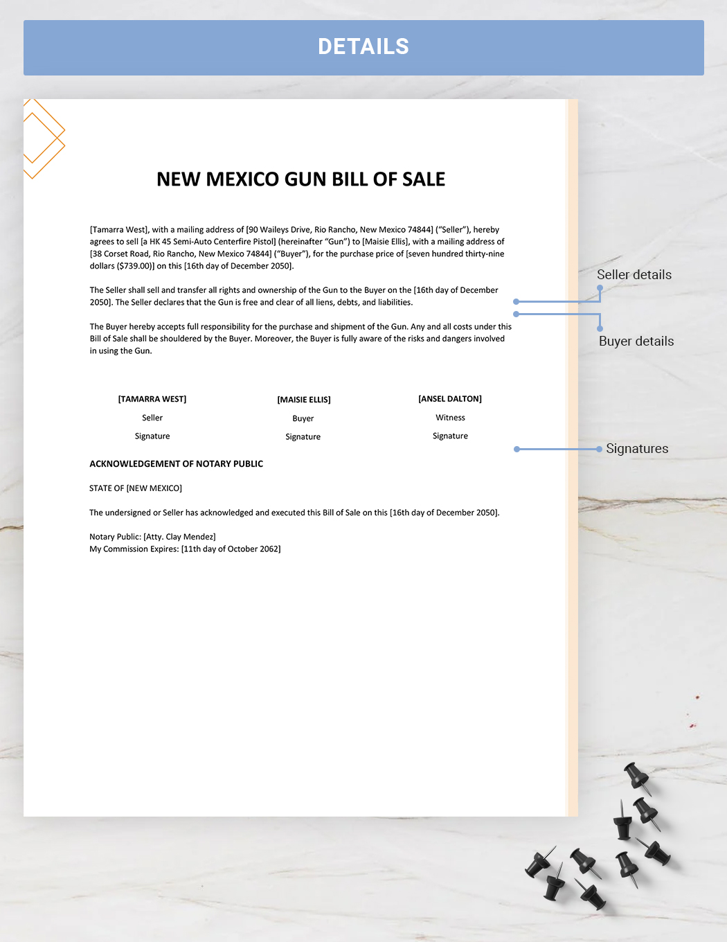 New Mexico Firearm / Gun Bill of Sale Template