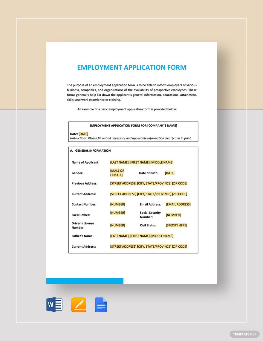 Employment Application Form Template