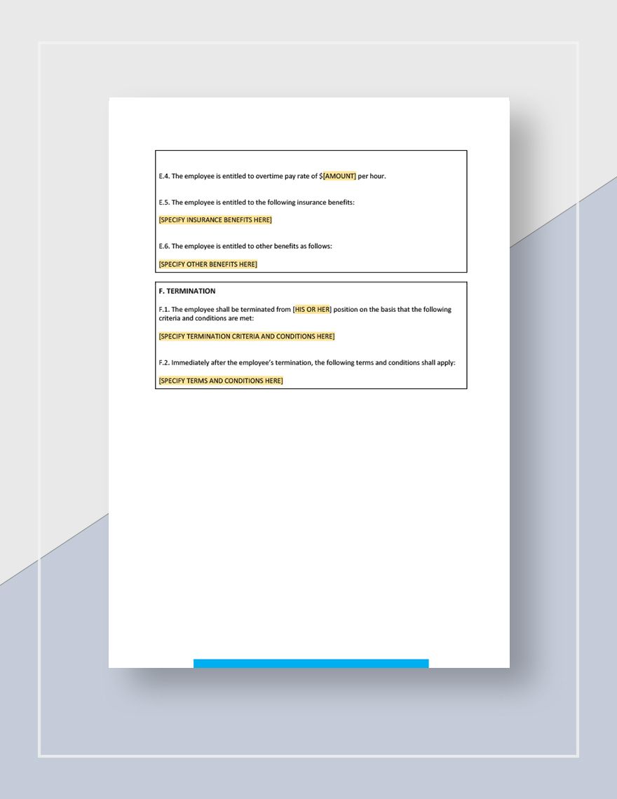 Employment Contract Worksheet Template