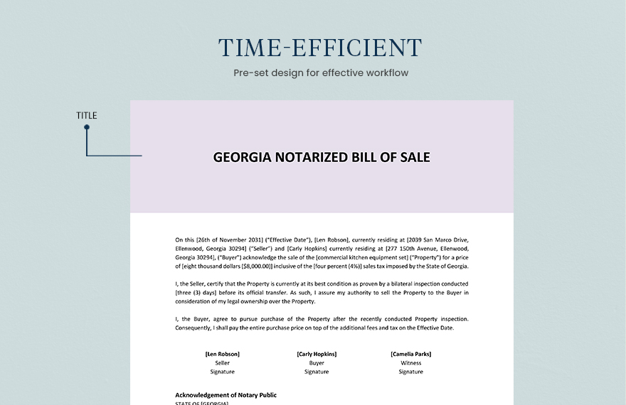 Georgia Notarized Bill of Sale Template