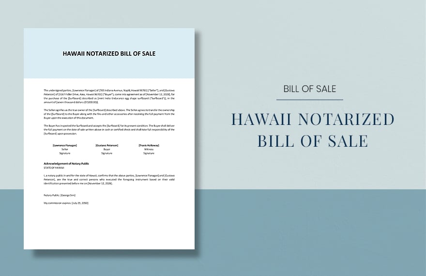 Hawaii Notarized Bill of Sale Template in Word, Google Docs, PDF, Apple Pages