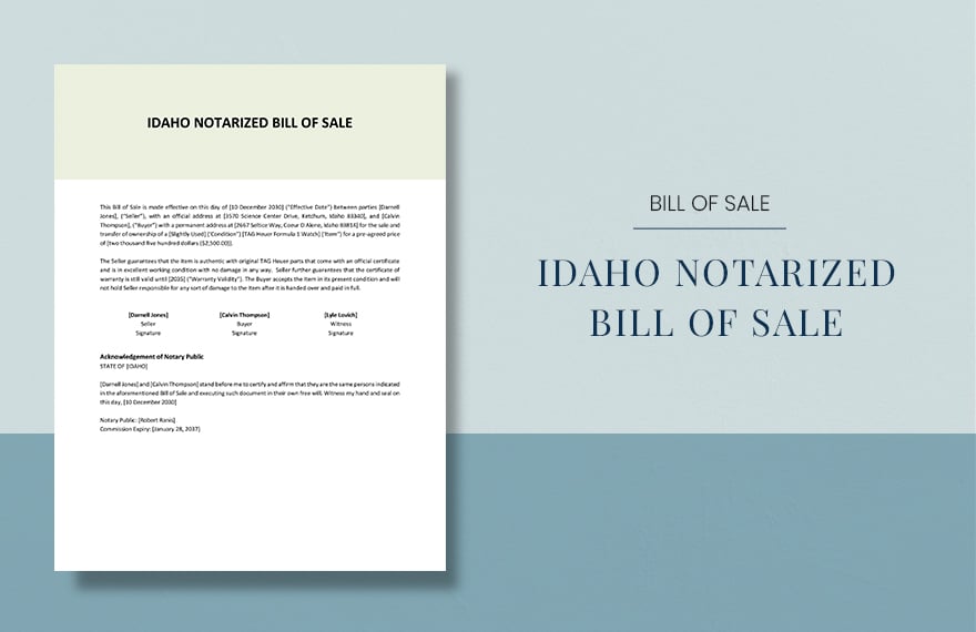 Idaho Notarized Bill of Sale Template