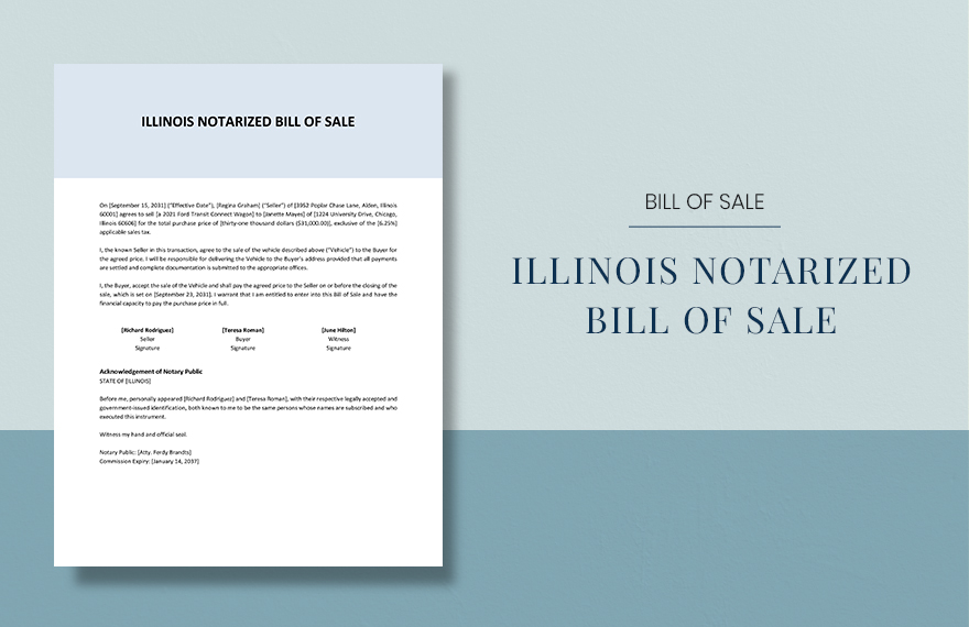 Illinois Notarized Bill Of Sale Template Download In Word Google 