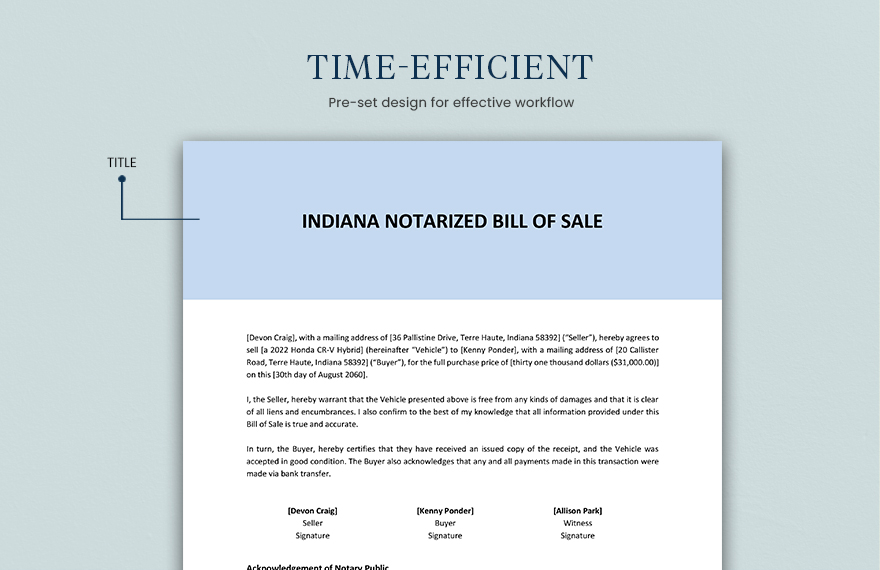 Indiana Notarized Bill of Sale Template