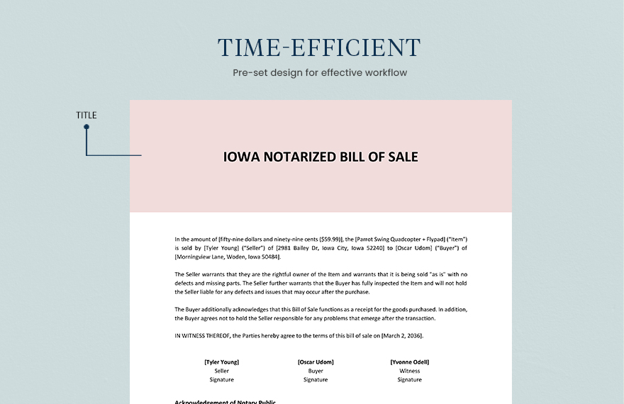 Iowa Notarized Bill of Sale Template