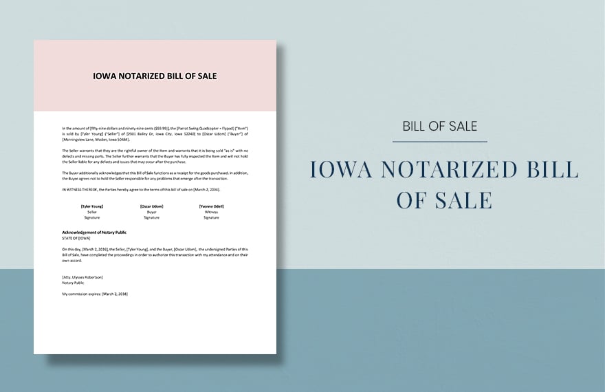 Iowa Notarized Bill of Sale Template in Word, Google Docs, PDF, Apple Pages
