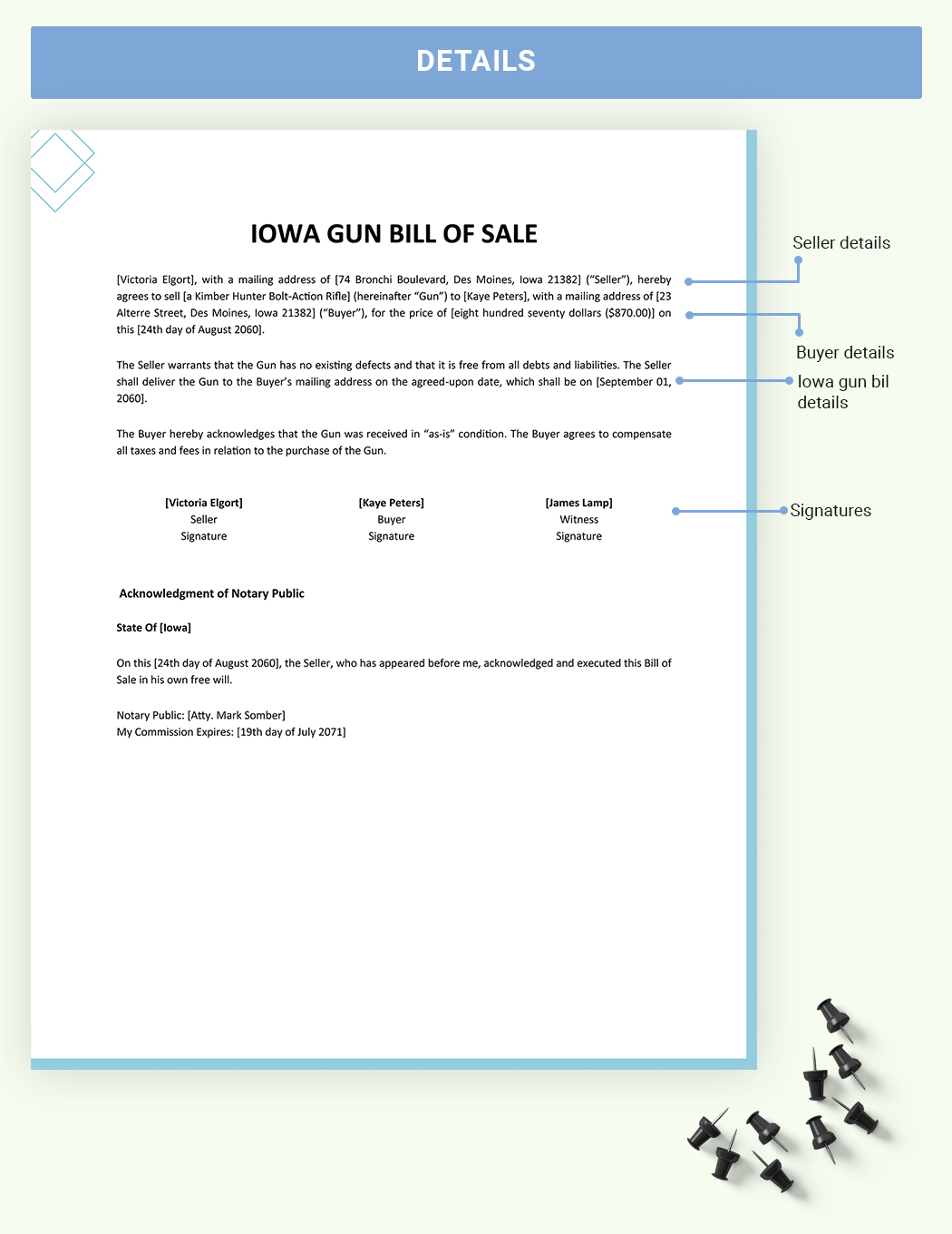 Iowa Firearm / Gun Bill Of Sale Template