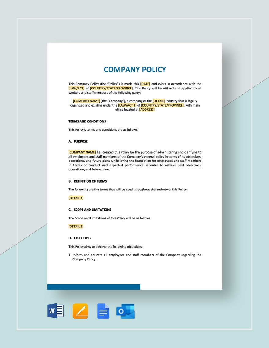 Company Policy Template in Word Google Docs Download Template net