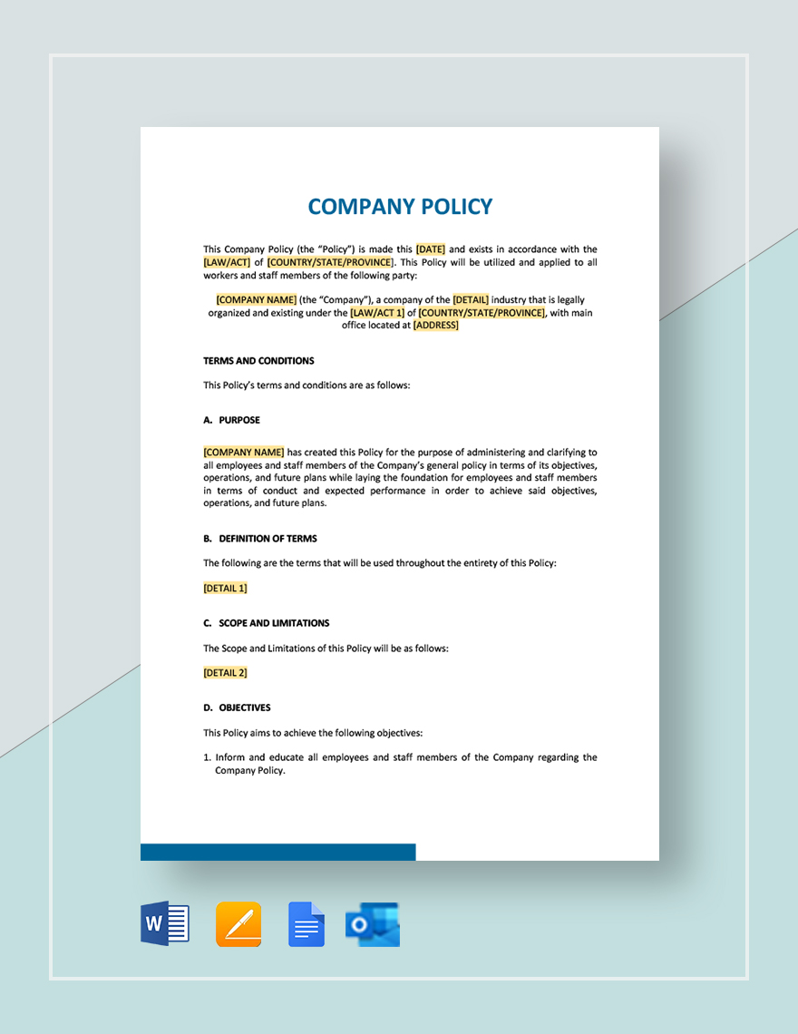 Company Policy Template Download In Word Google Docs Template