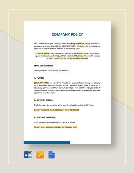 Company Policy Template Word Google Docs Apple Pages PDF 