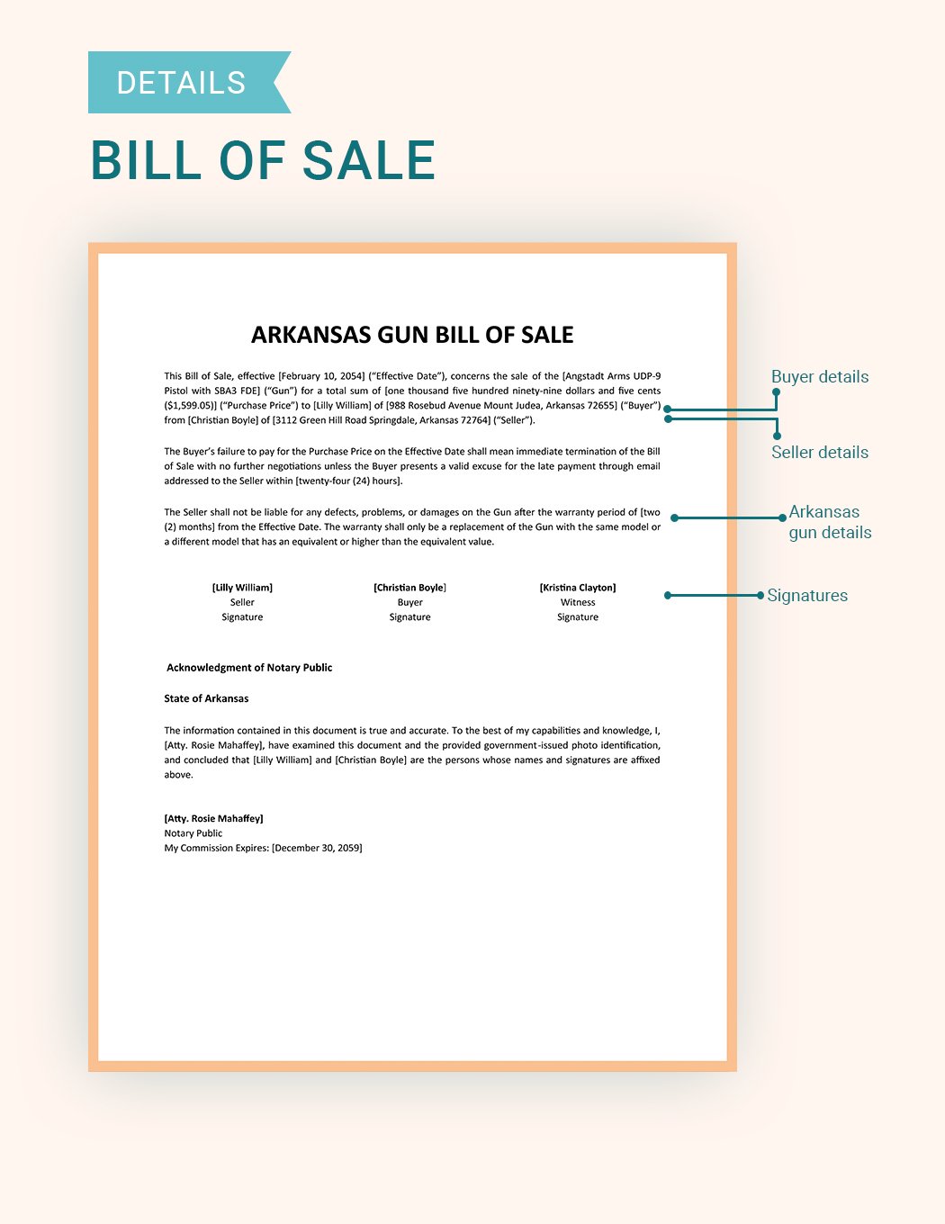 Arkansas Firearm / Gun Bill Of Sale Form Template