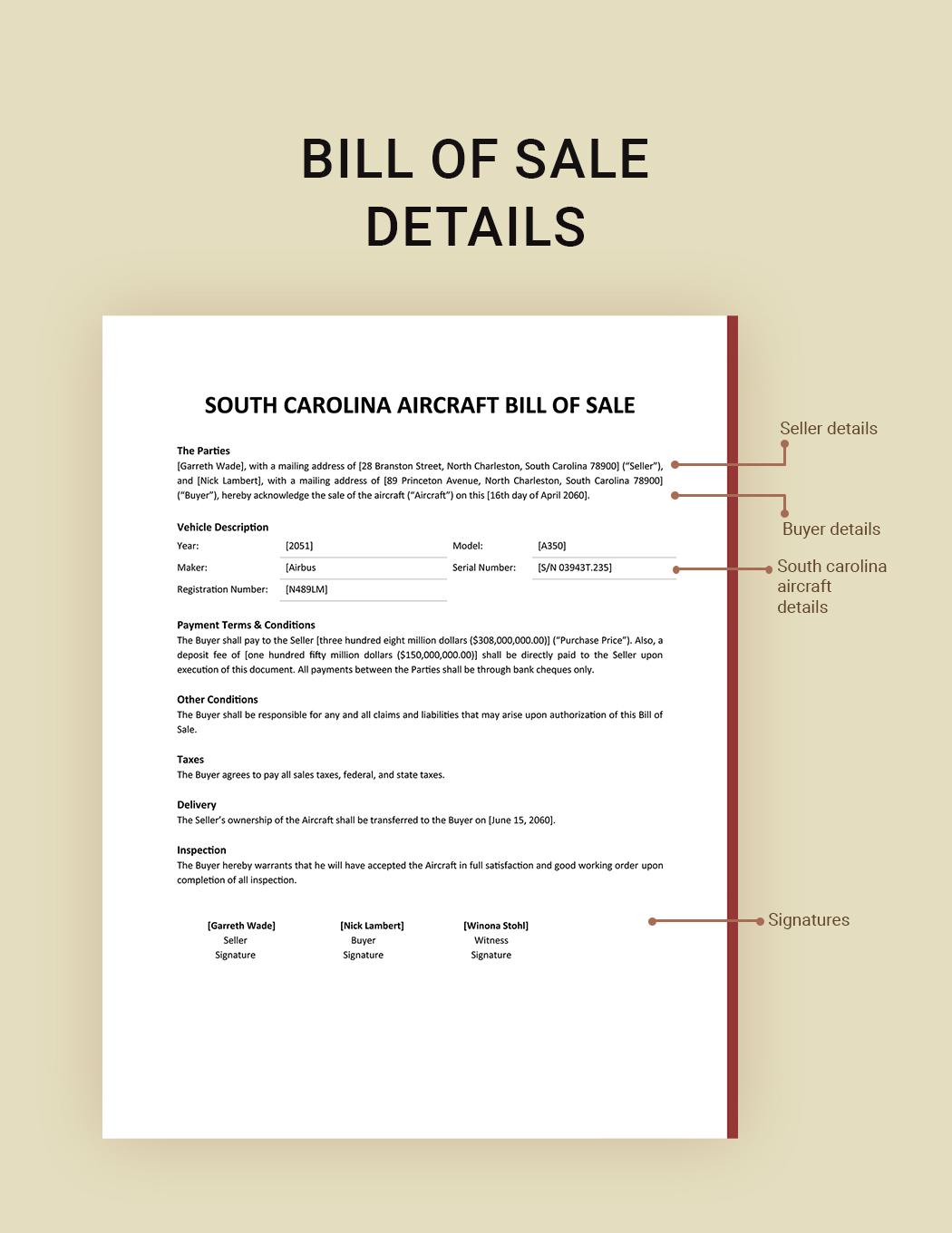 South Carolina Aircraft / Airplane Bill Of Sale Template