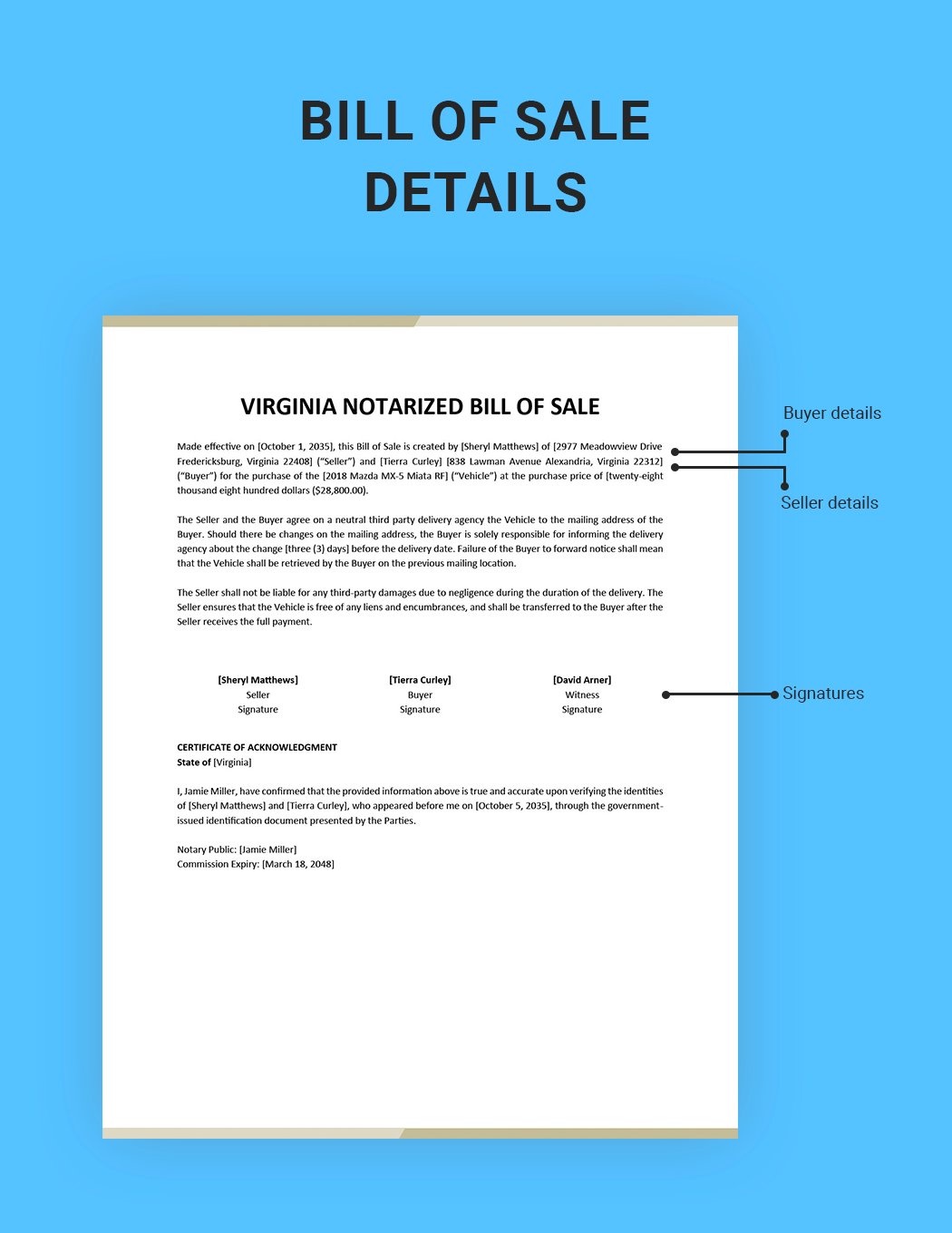 Virginia Notarized Bill of Sale Template