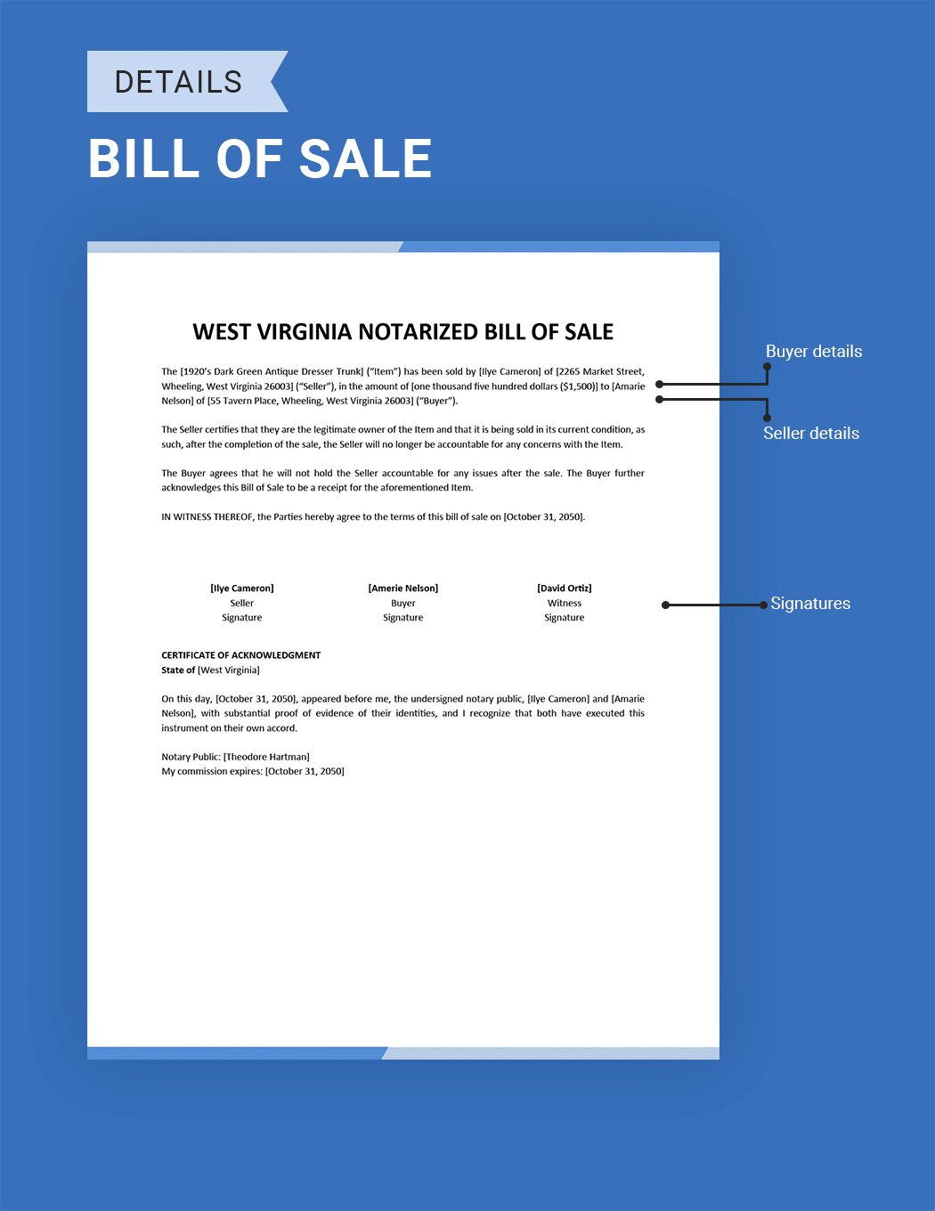 West Virginia Notarized Bill of Sale Template