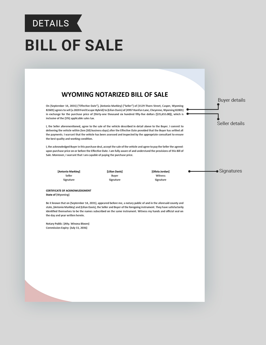 Wyoming Notarized Bill of Sale Template