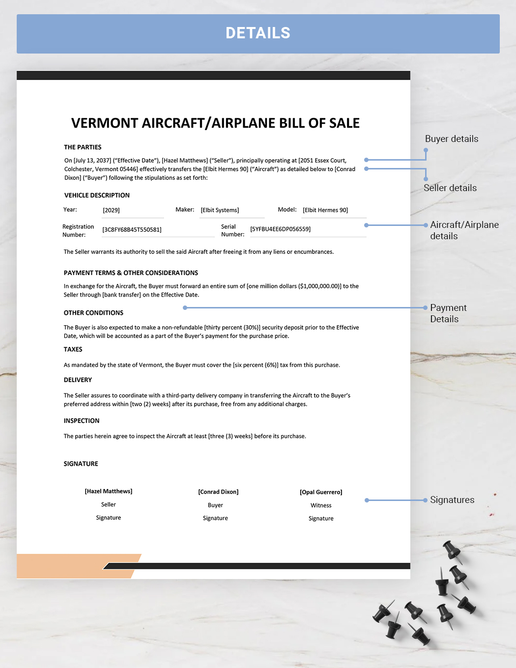 Vermont Aircraft / Airplane Bill of Sale Template