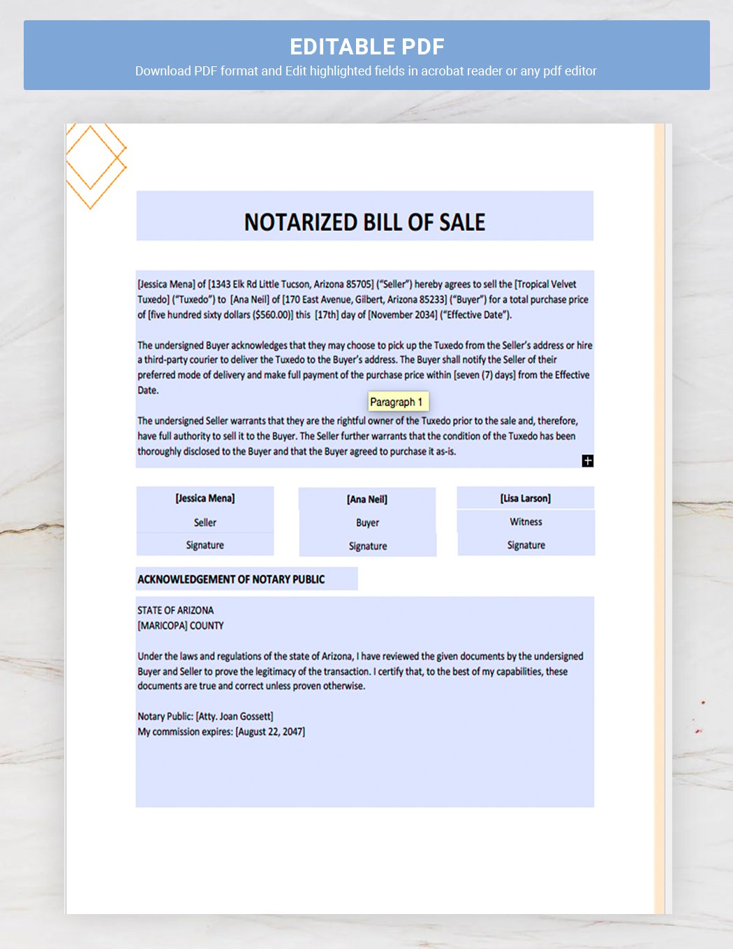 Notarized Bill of Sale Template