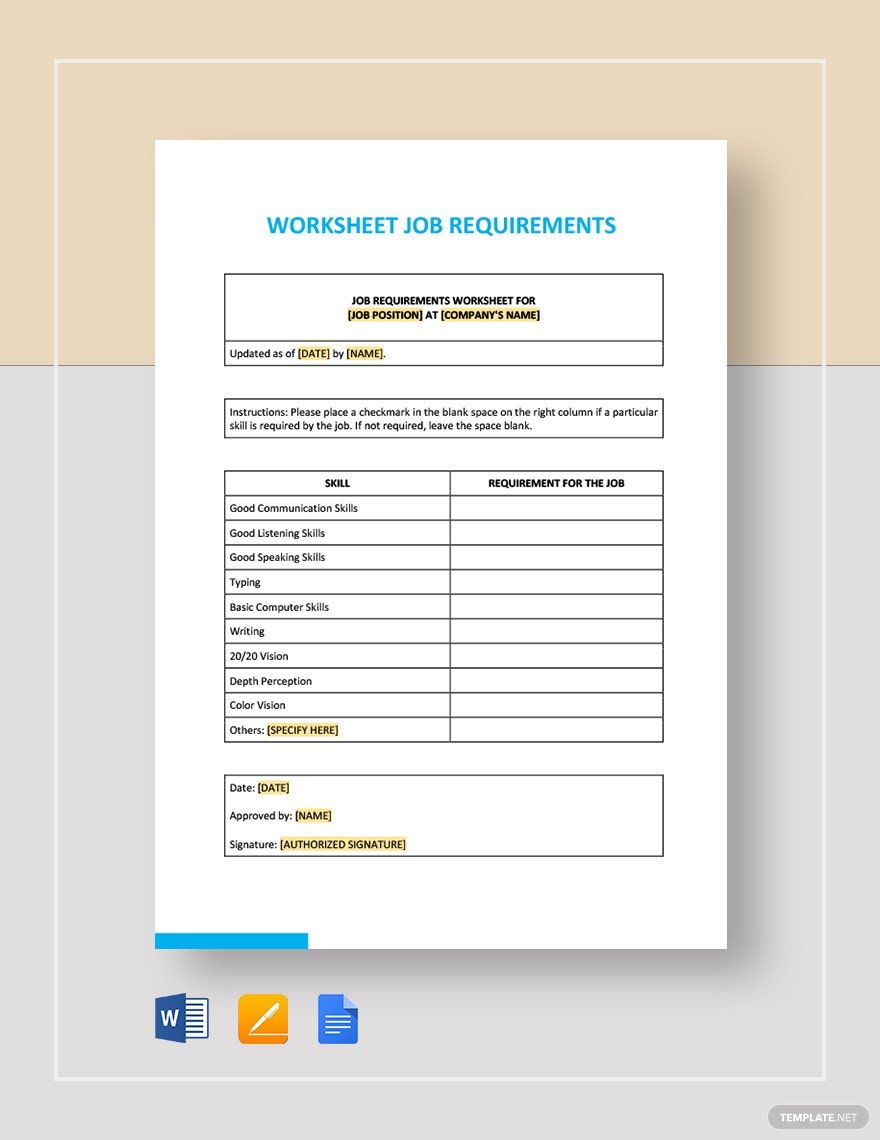 Worksheet Job Requirements Template