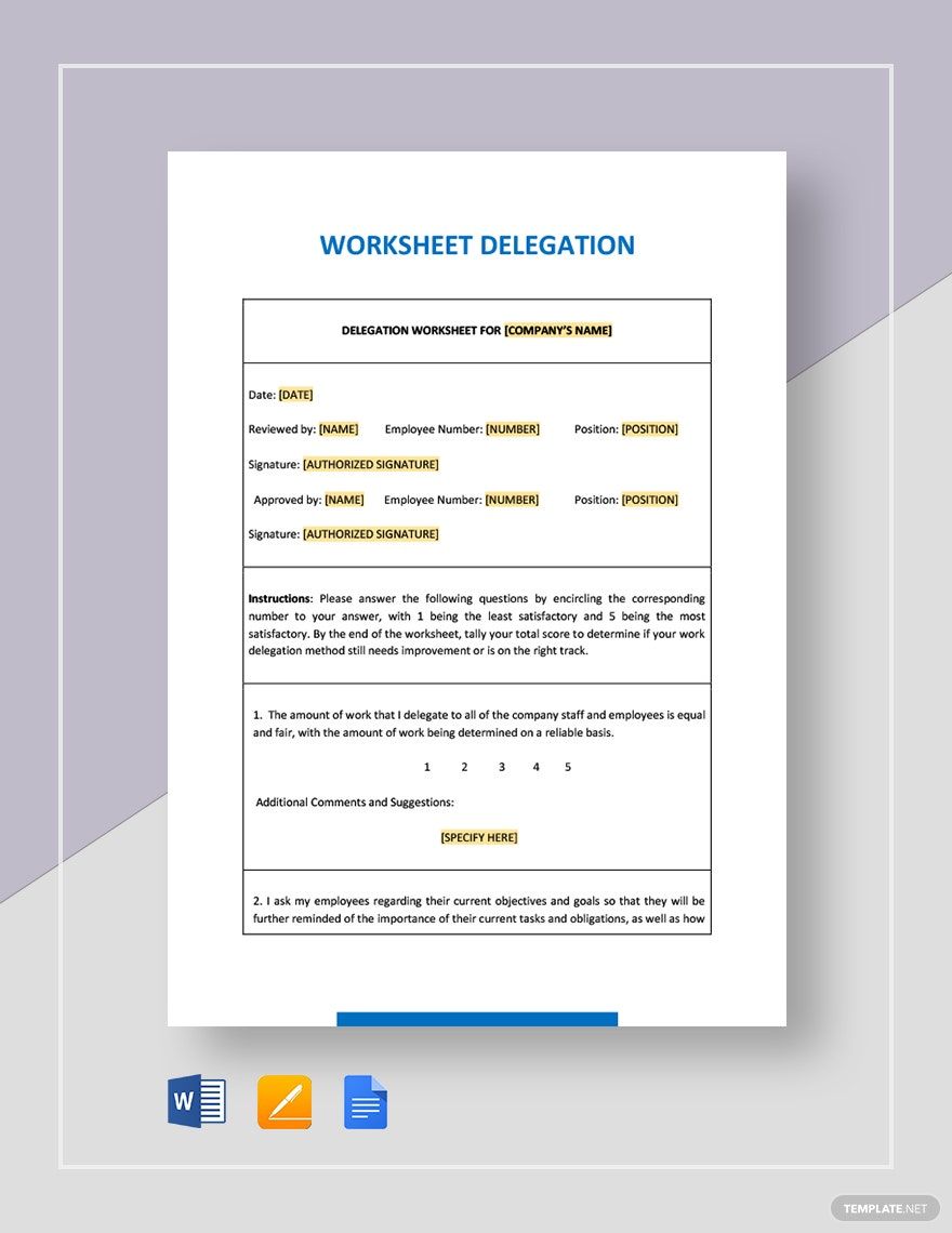 Worksheet Delegation Template in Google Docs, Word, Pages - Download | Template.net