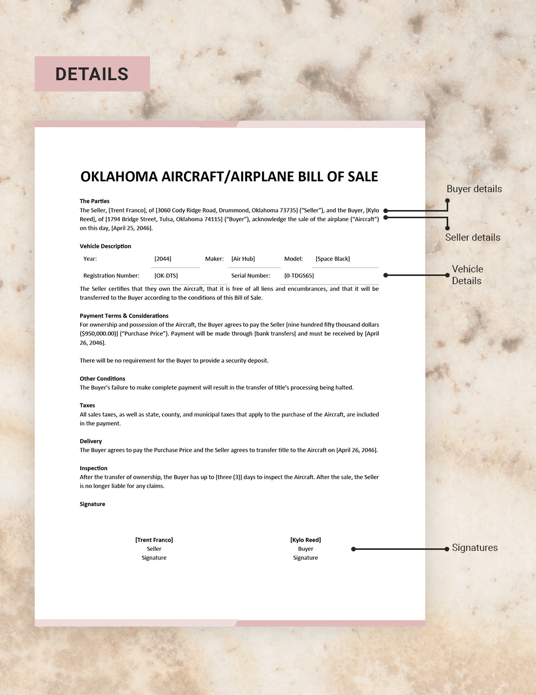 Oklahoma Aircraft/Airplane Bill of Sale Template