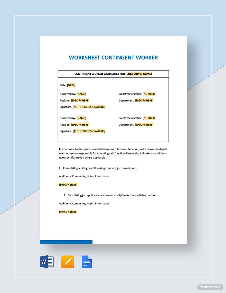 Worksheet Contingent Worker Template