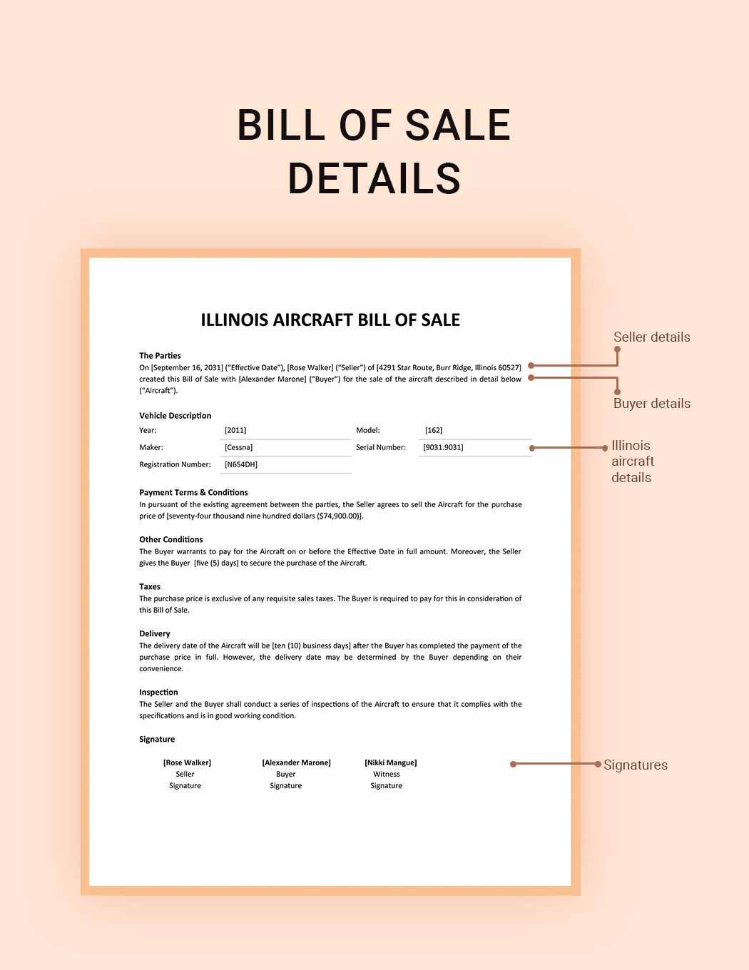 Illinois Aircraft / Airplane Bill of Sale Template