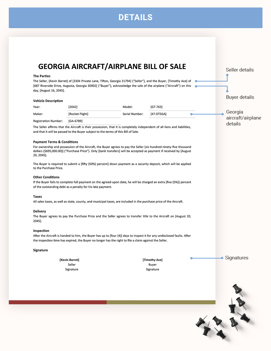 Georgia Aircraft / Airplane Bill of Sale Form Template