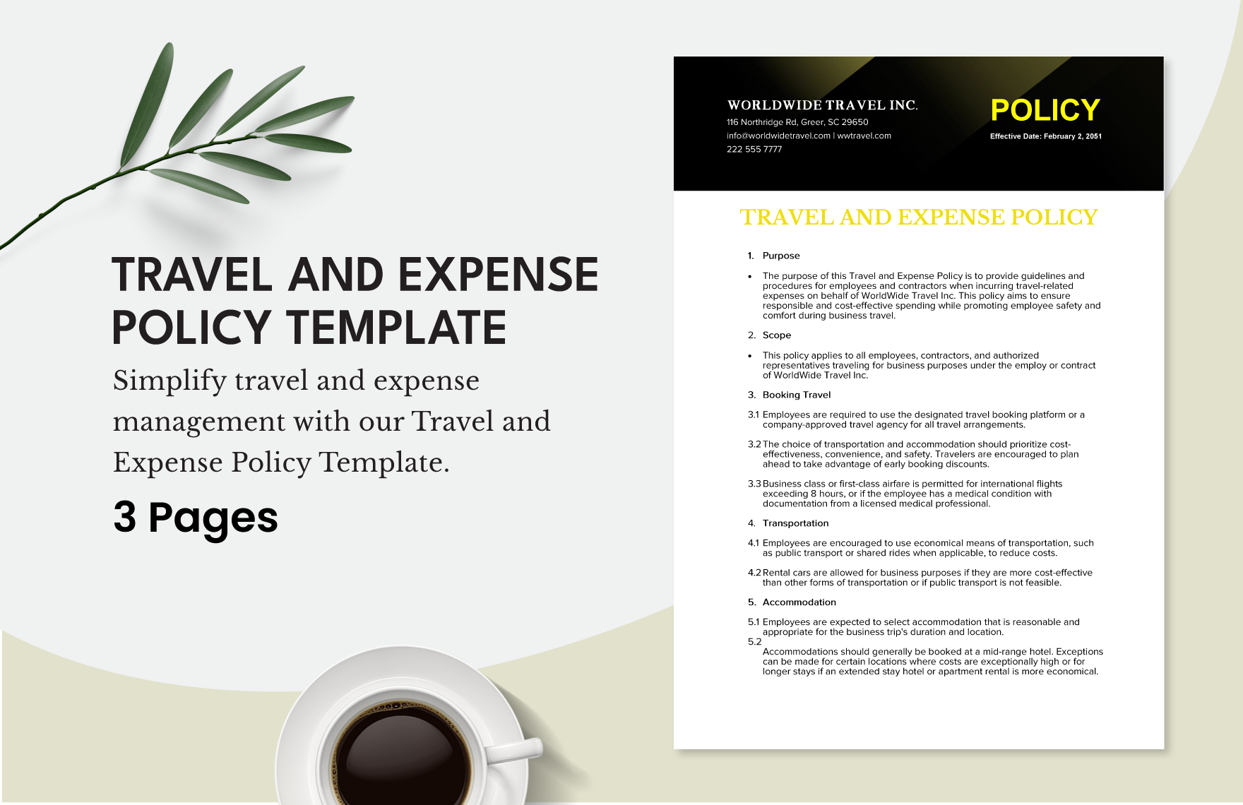Travel and Expense Policy Template in Word, Google Docs, PDF