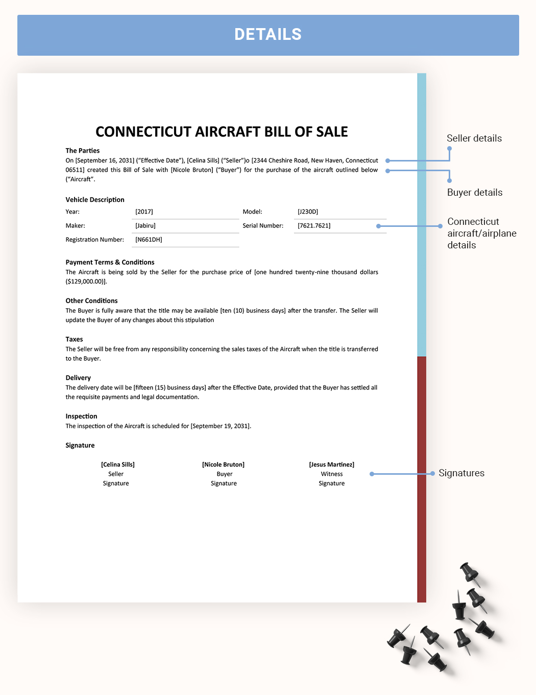 Connecticut Aircraft / Airplane Bill Of Sale Template