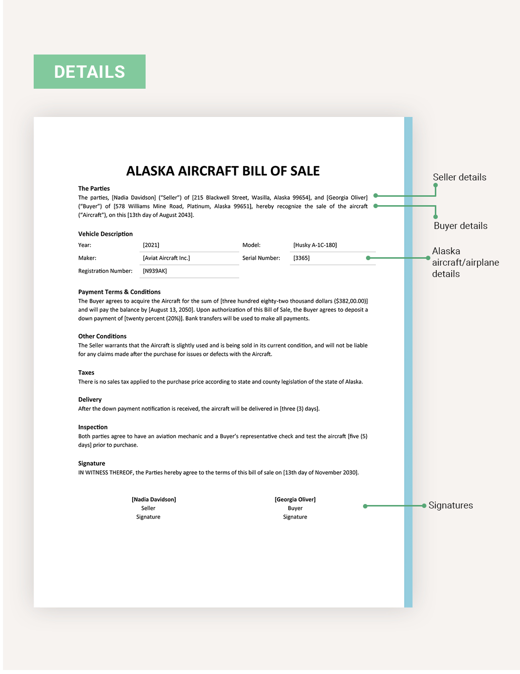 Alaska Aircraft / Airplane Bill Of Sale Template