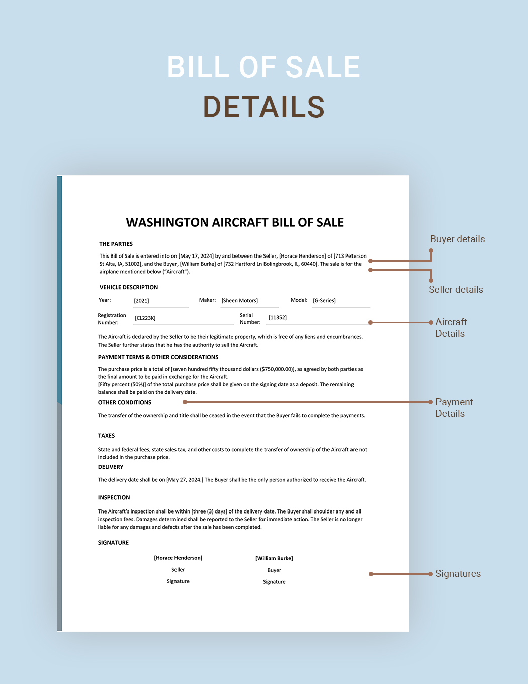 Aircraft / Airplane Bill of Sale Template