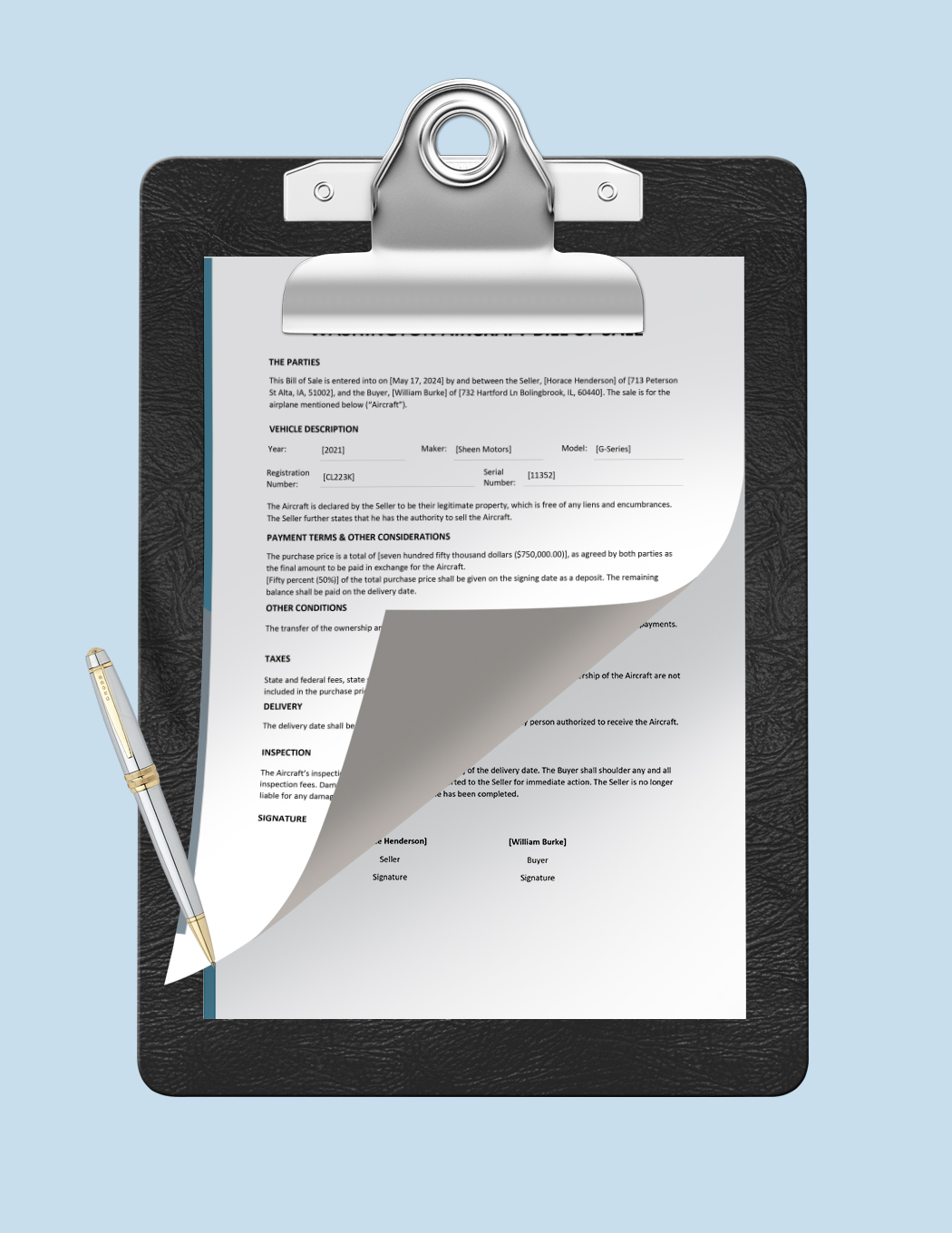 Aircraft / Airplane Bill of Sale Template