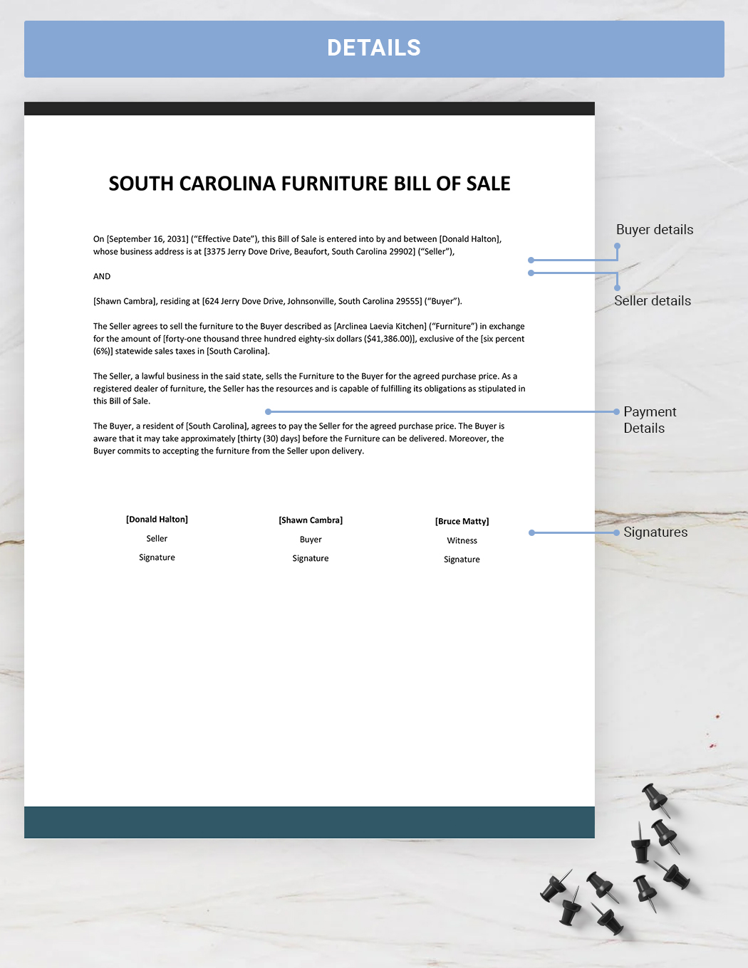 South Carolina Furniture Bill Of Sale Template