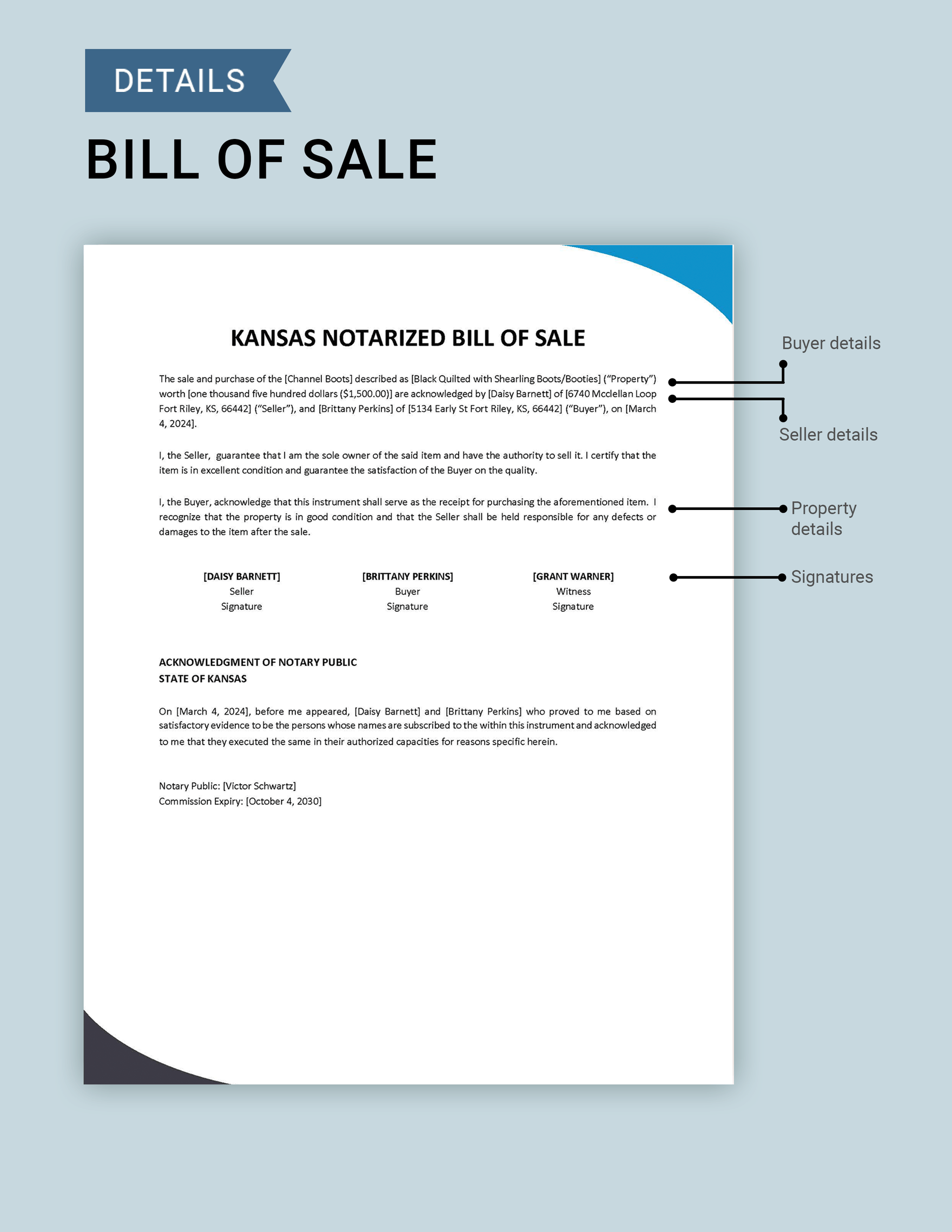Kansas Notarized Bill of Sale Template