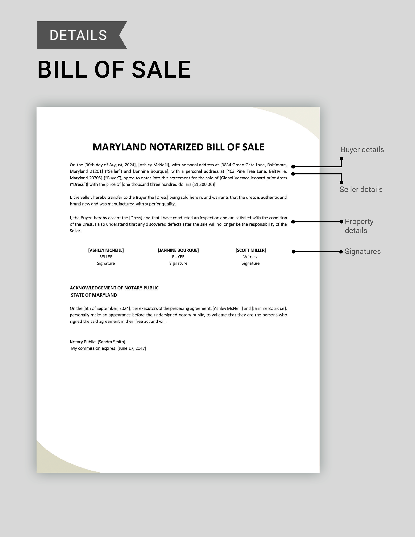notarized bill of sale maryland