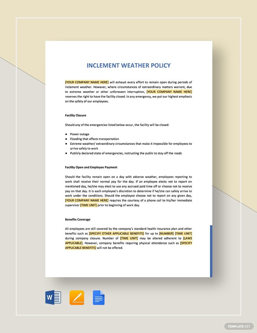 Free Inclement Weather Policy Template