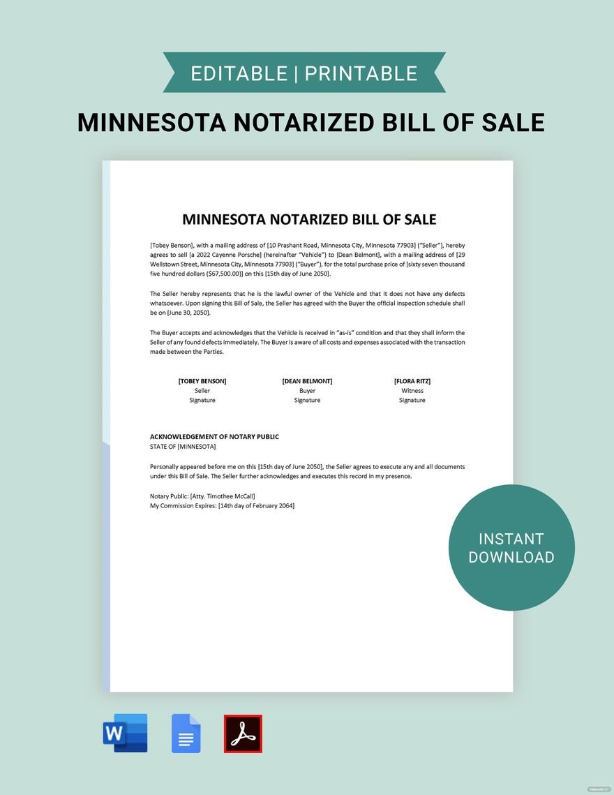 Minnesota Notarized Bill of Sale Template