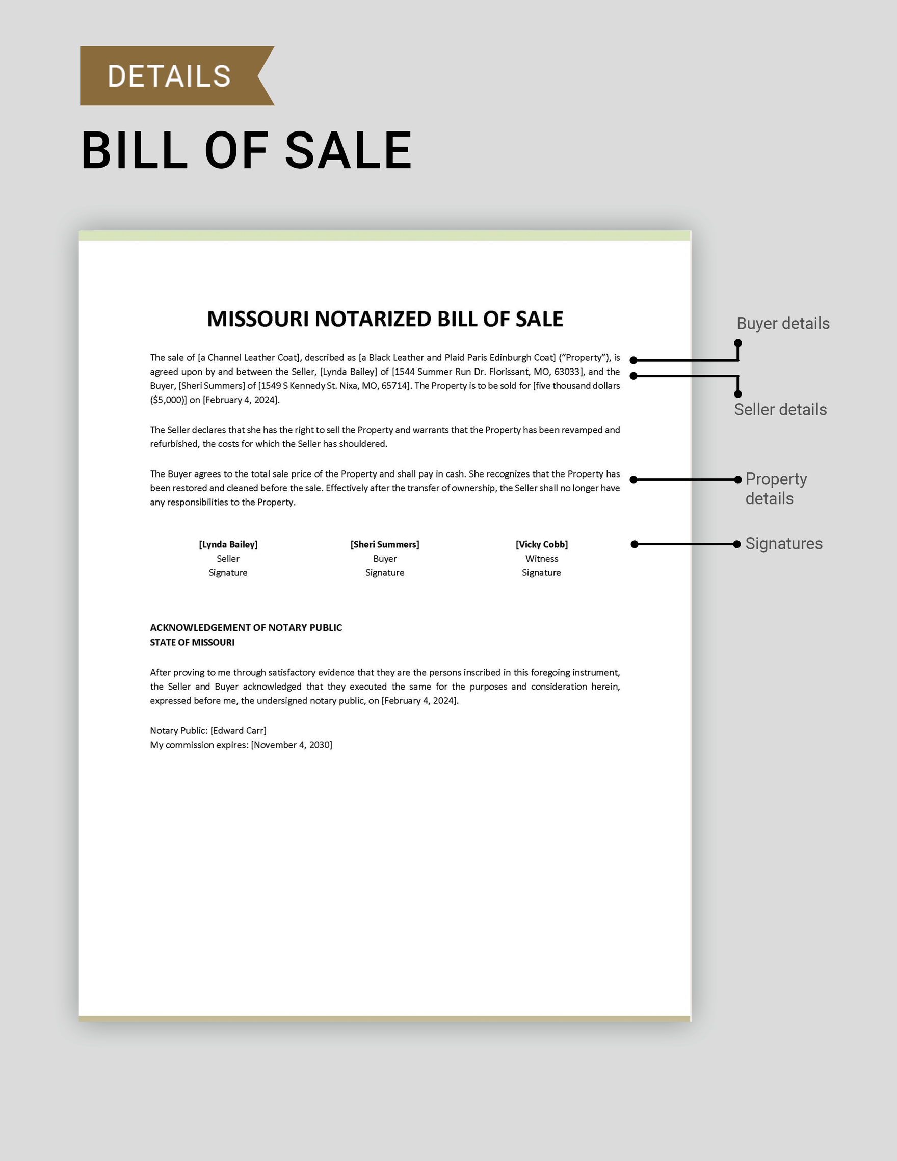 Missouri Notarized Bill of Sale Template