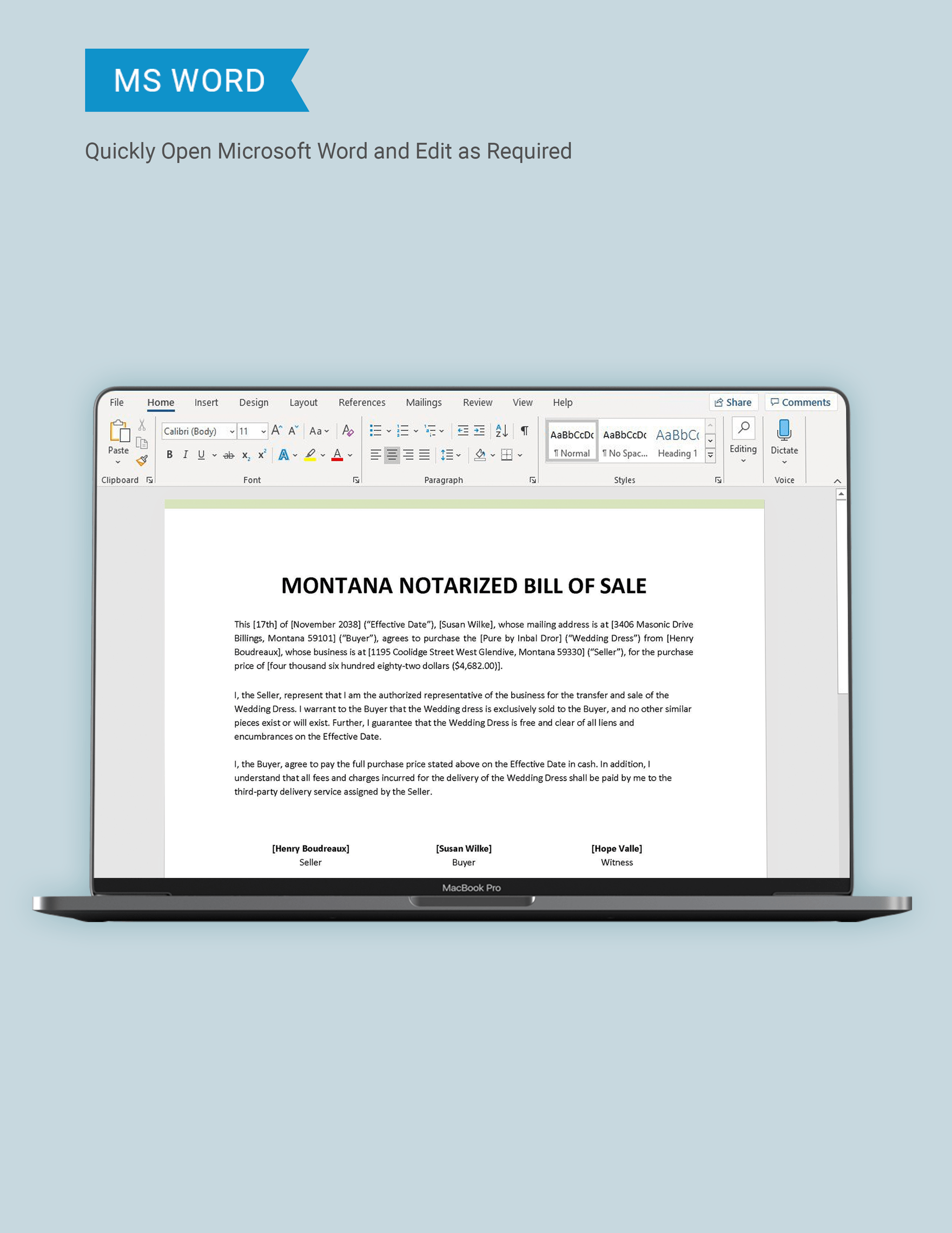 Montana Notarized Bill of Sale Template