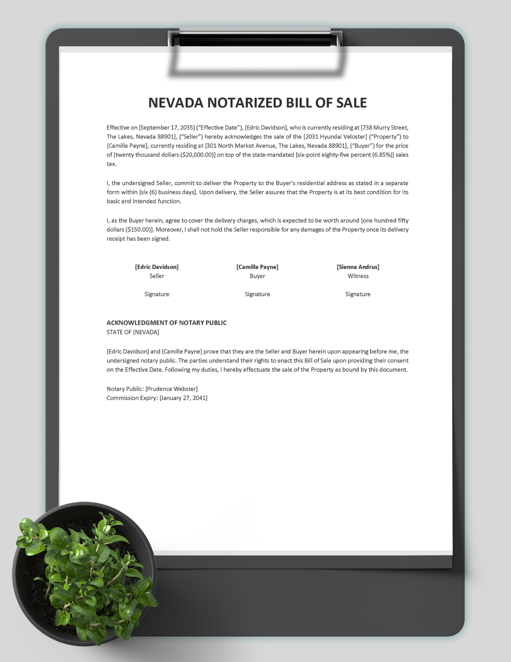 Nevada Notarized Bill of Sale Template