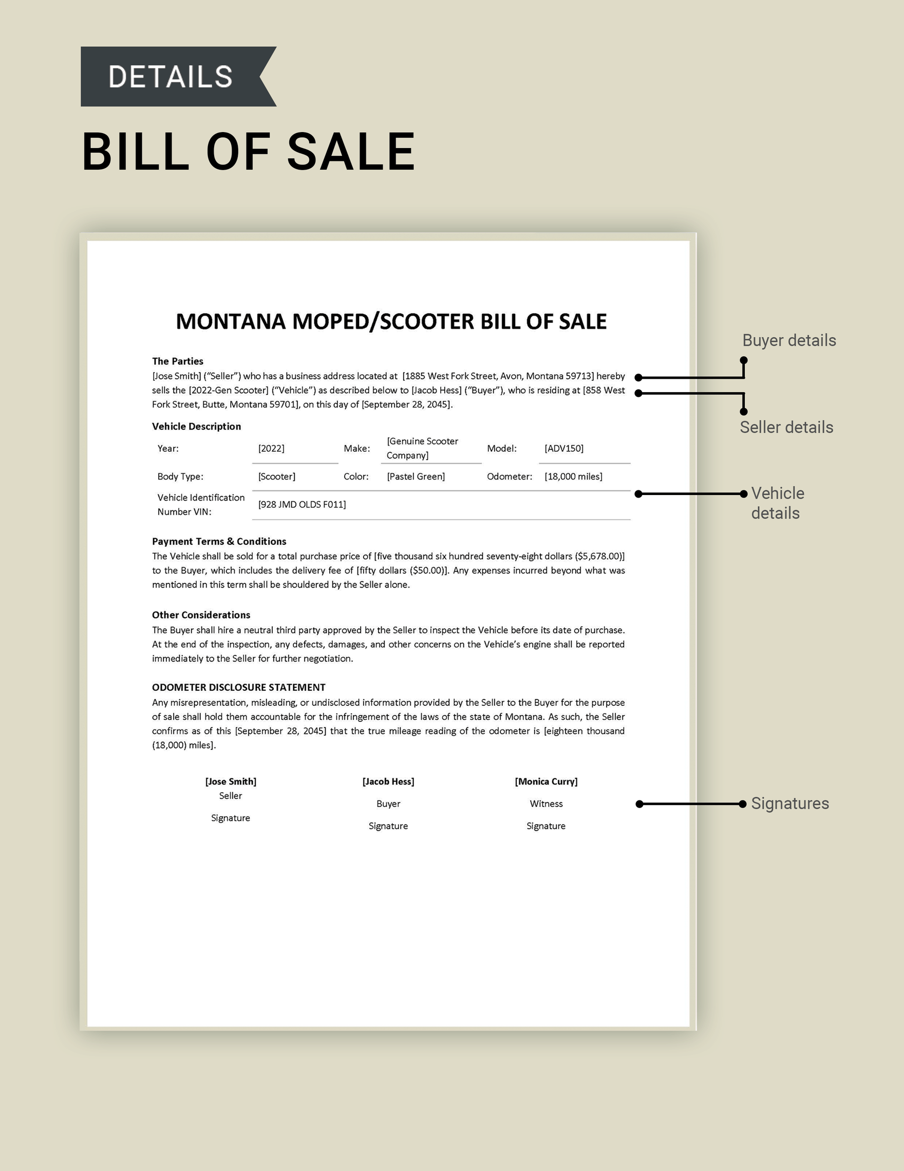 Montana Moped / Scooter Bill of Sale Template