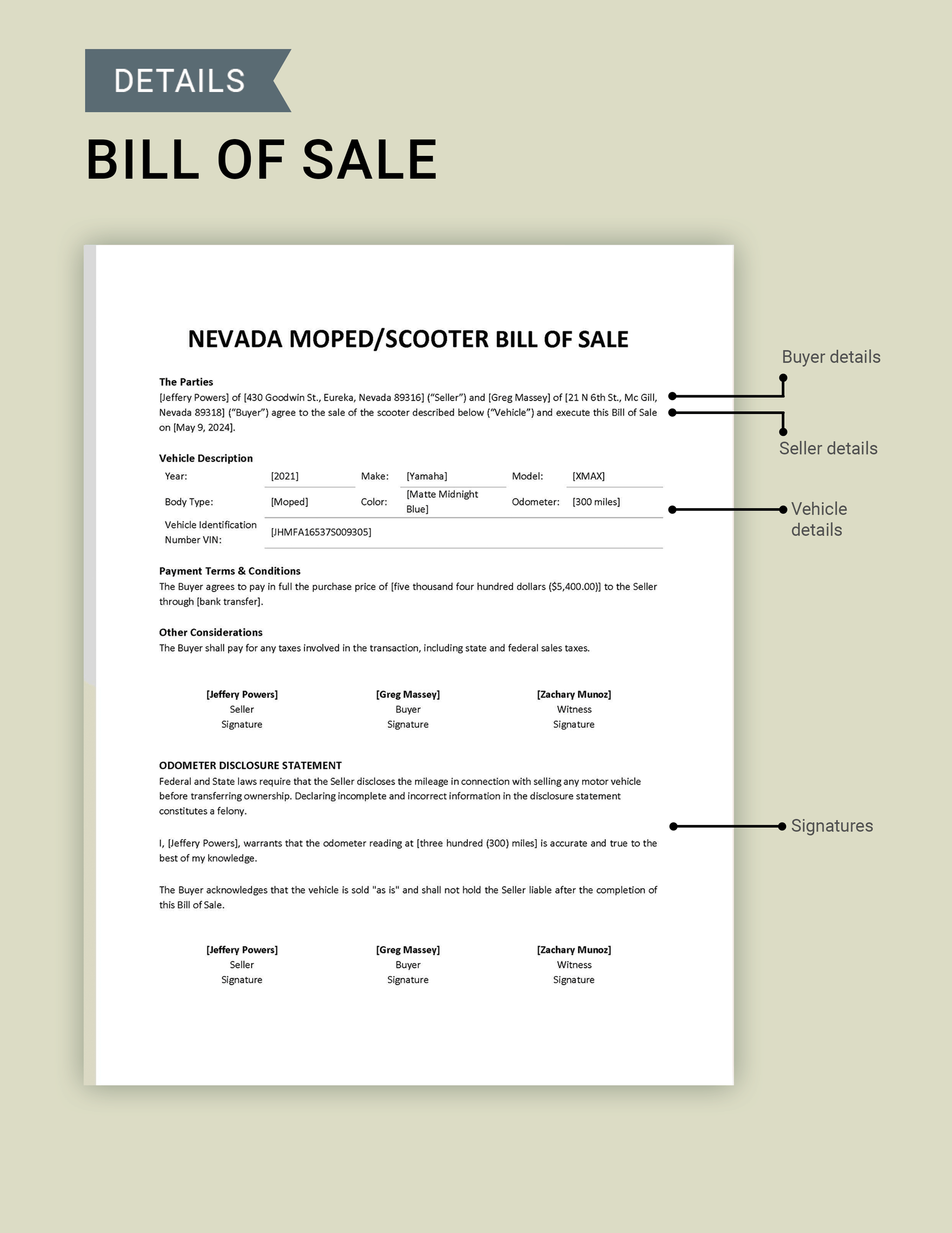 Nevada Moped / Scooter Bill of Sale Template